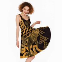 Humpback Whale Matariki New Zealand Midi Dress NZ Maori Paikea Poutama Luxury Gold LT14 - Polynesian Pride