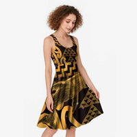 Humpback Whale Matariki New Zealand Midi Dress NZ Maori Paikea Poutama Luxury Gold LT14 - Polynesian Pride
