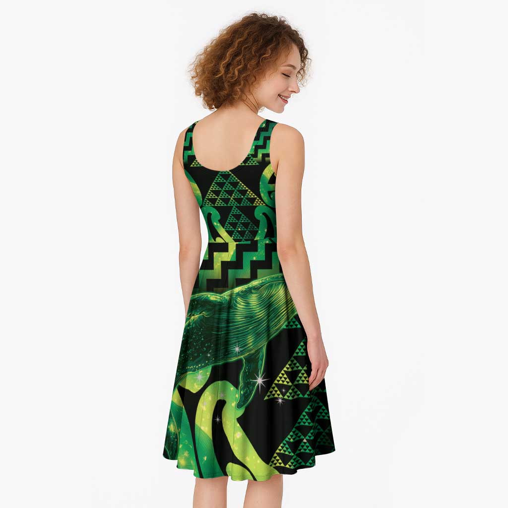 Humpback Whale Matariki New Zealand Midi Dress NZ Maori Paikea Poutama Luxury Green LT14 - Polynesian Pride