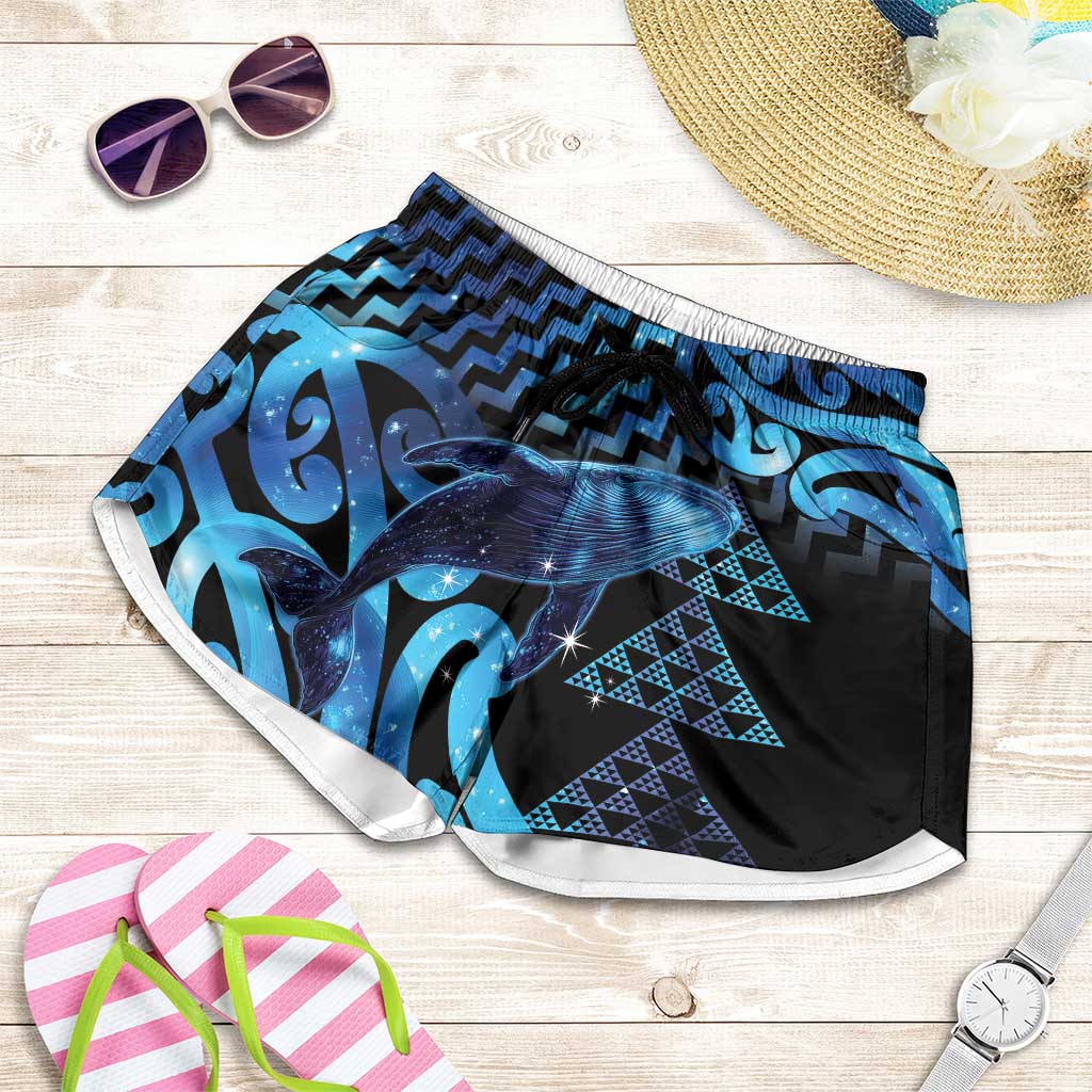 Humpback Whale Matariki New Zealand Shorts for Women NZ Maori Paikea Poutama Luxury Blue LT14 Blue - Polynesian Pride