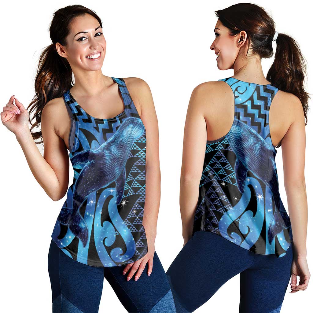 Humpback Whale Matariki New Zealand Women Racerback Tank NZ Maori Paikea Poutama Luxury Blue LT14 - Polynesian Pride