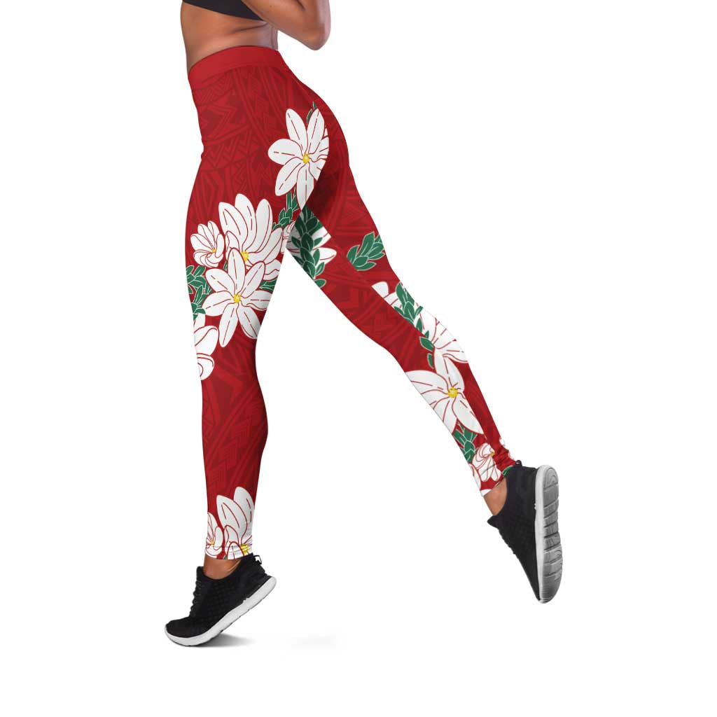 Ia Orana Tahiti Tiare Leggings Crimson Lei - Polynesian Pride