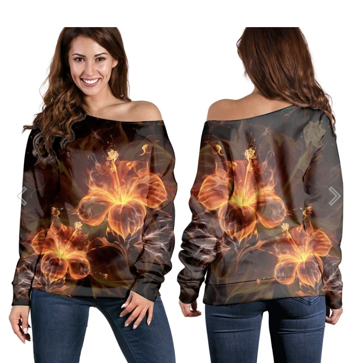 Polynesian Tribal Tattoo Off Shoulder Sweater Fire Hibiscus RLT9