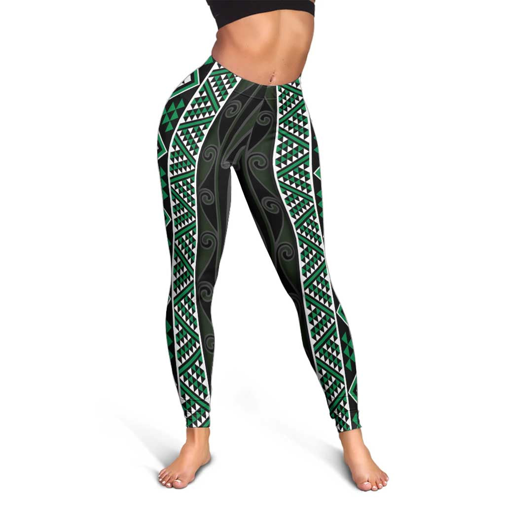 Jade Tukutuku Pattern Aotearoa Leggings Niho Taniwha and Puhoro Motifs LT7