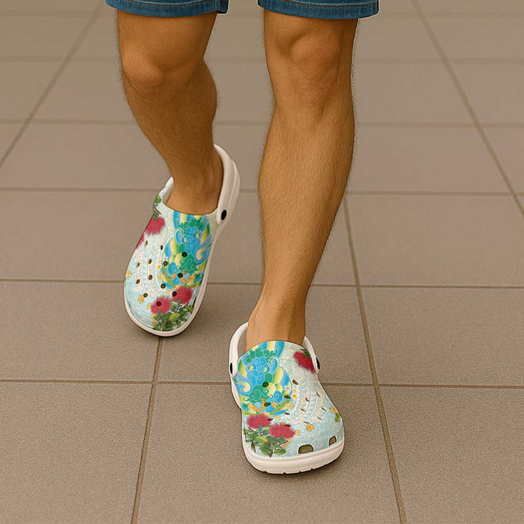 Japanese and Hawaiian Culture Fusion Clogs Shoes Irezumi with Turtles and Lei Kakau Pattern Fresh Vibe LT03 - Polynesian Pride