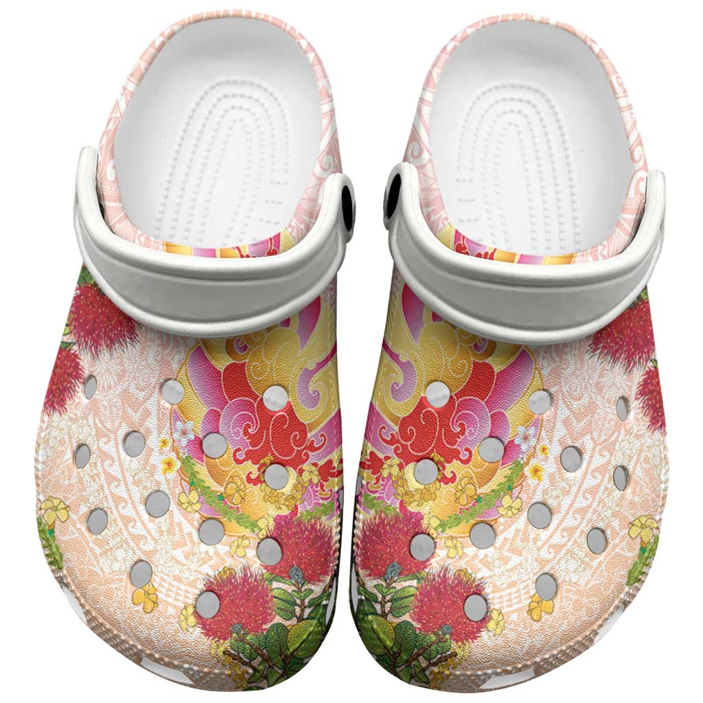 Japanese and Hawaiian Culture Fusion Clogs Shoes Irezumi with Turtles and Lei Kakau Pattern Sunset Vibe LT03 Multicolor - Polynesian Pride