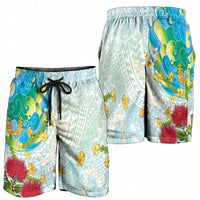 Japanese and Hawaiian Culture Fusion Shorts for Men Irezumi with Turtles and Lei Kakau Pattern Fresh Vibe LT03 - Polynesian Pride