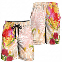 Japanese and Hawaiian Culture Fusion Shorts for Men Irezumi with Turtles and Lei Kakau Pattern Sunset Vibe LT03 - Polynesian Pride