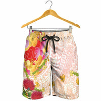 Japanese and Hawaiian Culture Fusion Shorts for Men Irezumi with Turtles and Lei Kakau Pattern Sunset Vibe LT03 - Polynesian Pride