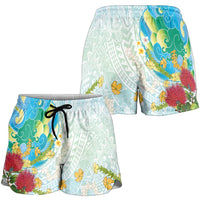 Japanese and Hawaiian Culture Fusion Shorts for Women Irezumi with Turtles and Lei Kakau Pattern Fresh Vibe LT03 - Polynesian Pride