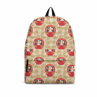 Japanese Daruma Doll Backpack Palaka With Seamless Bamboo Pattern LT14 Beige - Polynesian Pride
