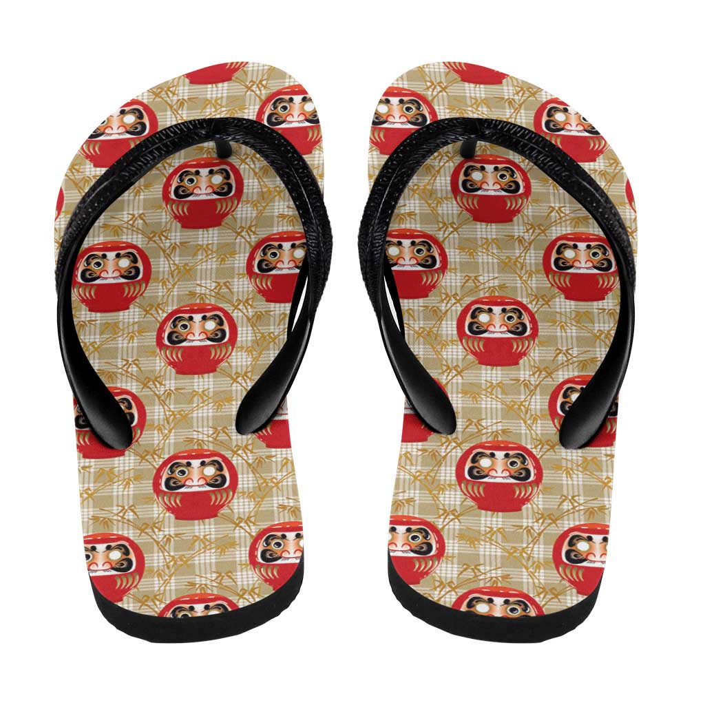 Japanese Daruma Doll Flip Flops Palaka With Seamless Bamboo Pattern LT14 - Polynesian Pride