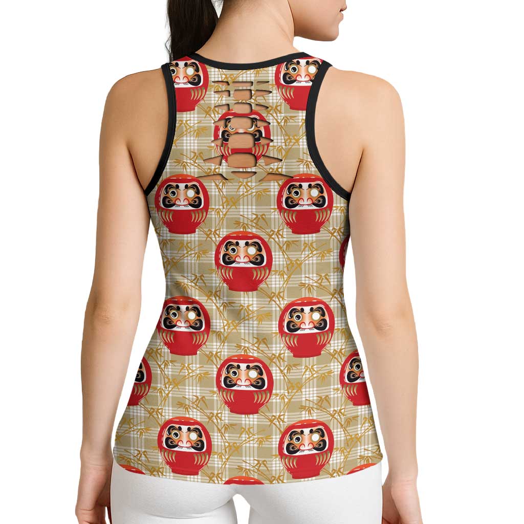 Japanese Daruma Doll Hollow Tank Top Palaka With Seamless Bamboo Pattern LT14 - Polynesian Pride