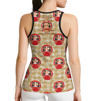 Japanese Daruma Doll Hollow Tank Top Palaka With Seamless Bamboo Pattern LT14 - Polynesian Pride