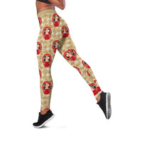 Japanese Daruma Doll Leggings Palaka With Seamless Bamboo Pattern LT14 Beige - Polynesian Pride