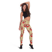 Japanese Daruma Doll Leggings Palaka With Seamless Bamboo Pattern LT14 - Polynesian Pride