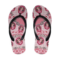 Japanese Daruma Doll Palaka Flip Flops Cherry Blossoms With Shell Lei LT14 Pink - Polynesian Pride
