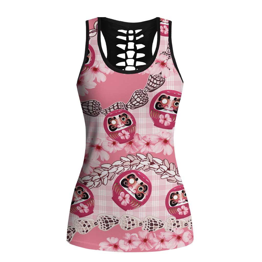 Japanese Daruma Doll Palaka Hollow Tank Top Cherry Blossoms With Shell Lei LT14 Female Pink - Polynesian Pride