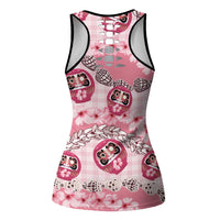 Japanese Daruma Doll Palaka Hollow Tank Top Cherry Blossoms With Shell Lei LT14 - Polynesian Pride