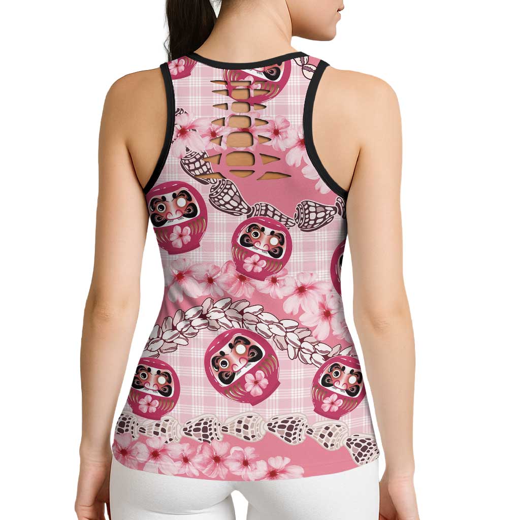 Japanese Daruma Doll Palaka Hollow Tank Top Cherry Blossoms With Shell Lei LT14 - Polynesian Pride