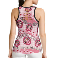 Japanese Daruma Doll Palaka Hollow Tank Top Cherry Blossoms With Shell Lei LT14 - Polynesian Pride