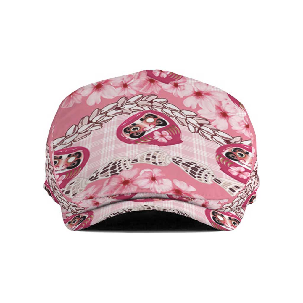Japanese Daruma Doll Palaka Jeff Hat Cherry Blossoms With Shell Lei LT14 Pink - Polynesian Pride