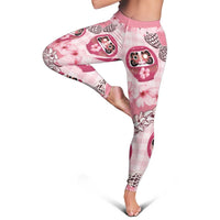 Japanese Daruma Doll Palaka Leggings Cherry Blossoms With Shell Lei LT14 - Polynesian Pride