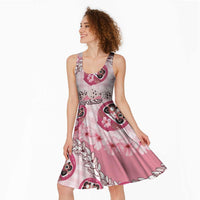 Japanese Daruma Doll Palaka Midi Dress Cherry Blossoms With Shell Lei LT14 - Polynesian Pride