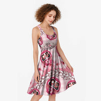 Japanese Daruma Doll Palaka Midi Dress Cherry Blossoms With Shell Lei LT14 - Polynesian Pride