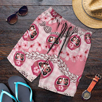 Japanese Daruma Doll Palaka Shorts for Men Cherry Blossoms With Shell Lei LT14 Pink - Polynesian Pride