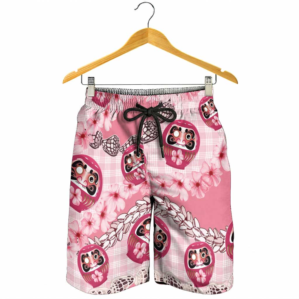 Japanese Daruma Doll Palaka Shorts for Men Cherry Blossoms With Shell Lei LT14 - Polynesian Pride