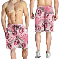 Japanese Daruma Doll Palaka Shorts for Men Cherry Blossoms With Shell Lei LT14 - Polynesian Pride