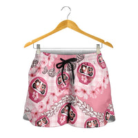 Japanese Daruma Doll Palaka Shorts for Women Cherry Blossoms With Shell Lei LT14 - Polynesian Pride