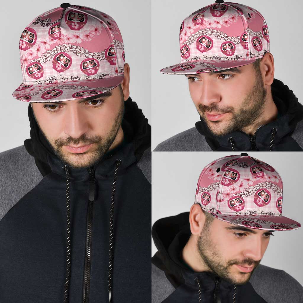 Japanese Daruma Doll Palaka Snapback Cap Cherry Blossoms With Shell Lei LT14 - Polynesian Pride