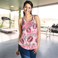 Japanese Daruma Doll Palaka Women Racerback Tank Cherry Blossoms With Shell Lei LT14 - Polynesian Pride