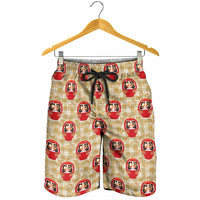 Japanese Daruma Doll Shorts for Men Palaka With Seamless Bamboo Pattern LT14 - Polynesian Pride