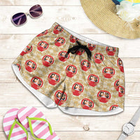 Japanese Daruma Doll Shorts for Women Palaka With Seamless Bamboo Pattern LT14 Beige - Polynesian Pride
