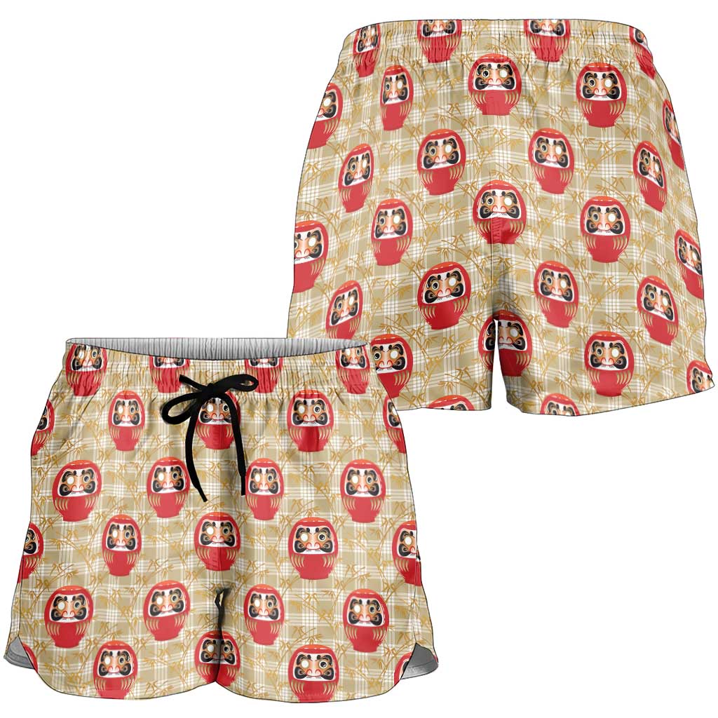 Japanese Daruma Doll Shorts for Women Palaka With Seamless Bamboo Pattern LT14 - Polynesian Pride