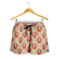 Japanese Daruma Doll Shorts for Women Palaka With Seamless Bamboo Pattern LT14 - Polynesian Pride