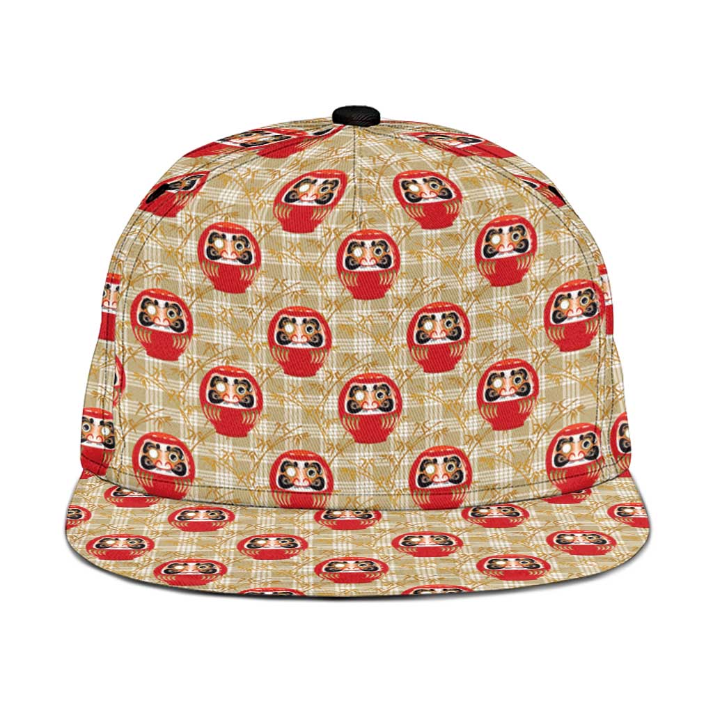 Japanese Daruma Doll Snapback Cap Palaka With Seamless Bamboo Pattern LT14 One Size Beige - Polynesian Pride