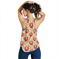 Japanese Daruma Doll Women Racerback Tank Palaka With Seamless Bamboo Pattern LT14 - Polynesian Pride