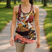 Japanese Hawaiian Crane Hollow Tank Top Yellow Ochre Tapa Patchwork Pattern