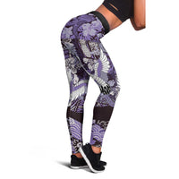 Japanese Hawaiian Crane Leggings Purple Tapa Patchwork Pattern