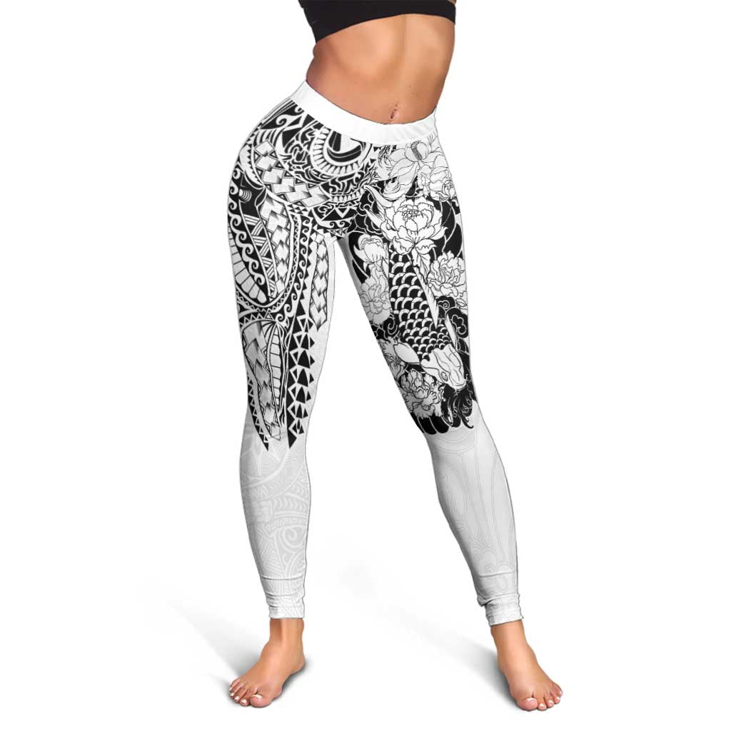 Japanese Irezumi and Hawaiian Polynesian Art Tattoo Leggings White Color - Polynesian Pride