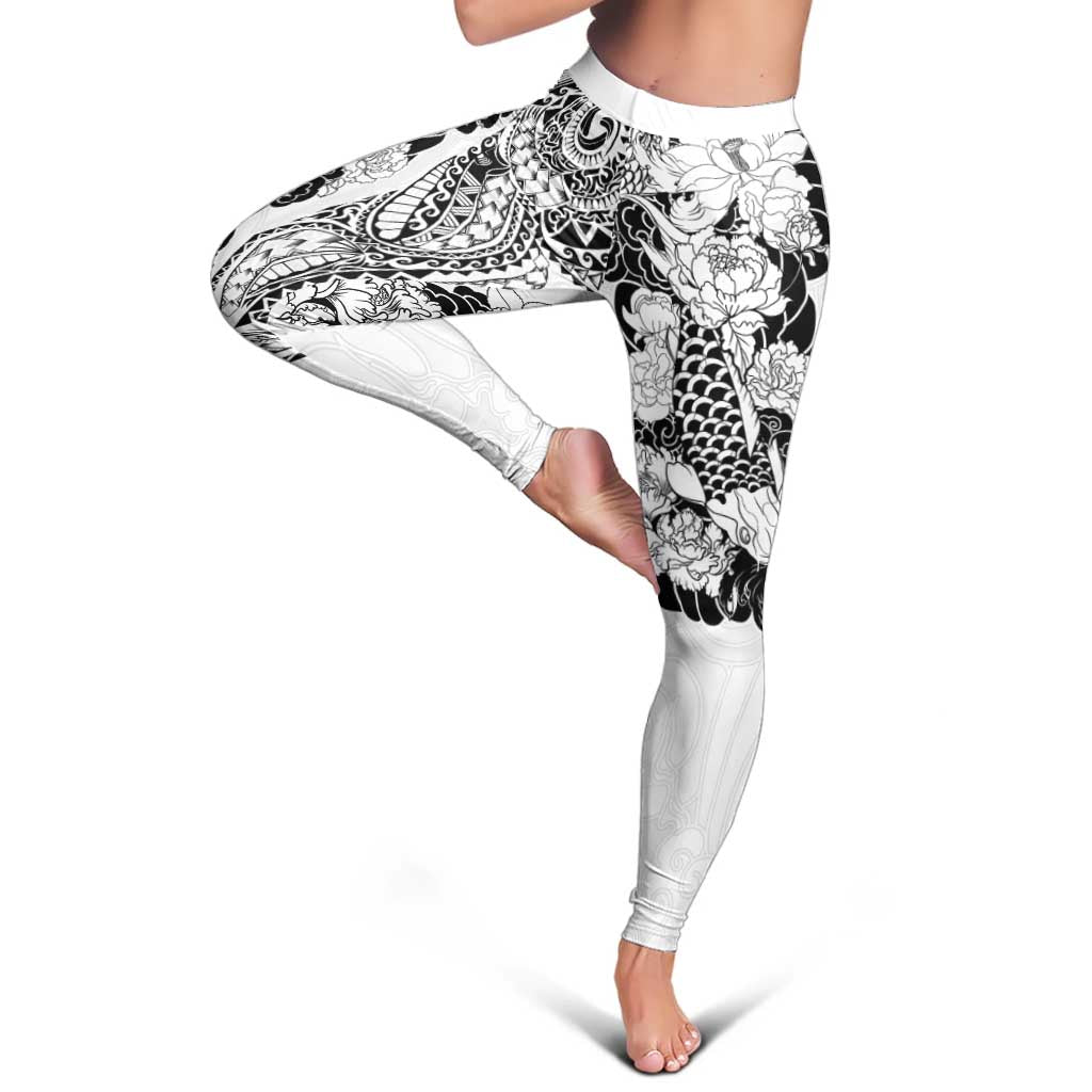 Japanese Irezumi and Hawaiian Polynesian Art Tattoo Leggings White Color - Polynesian Pride