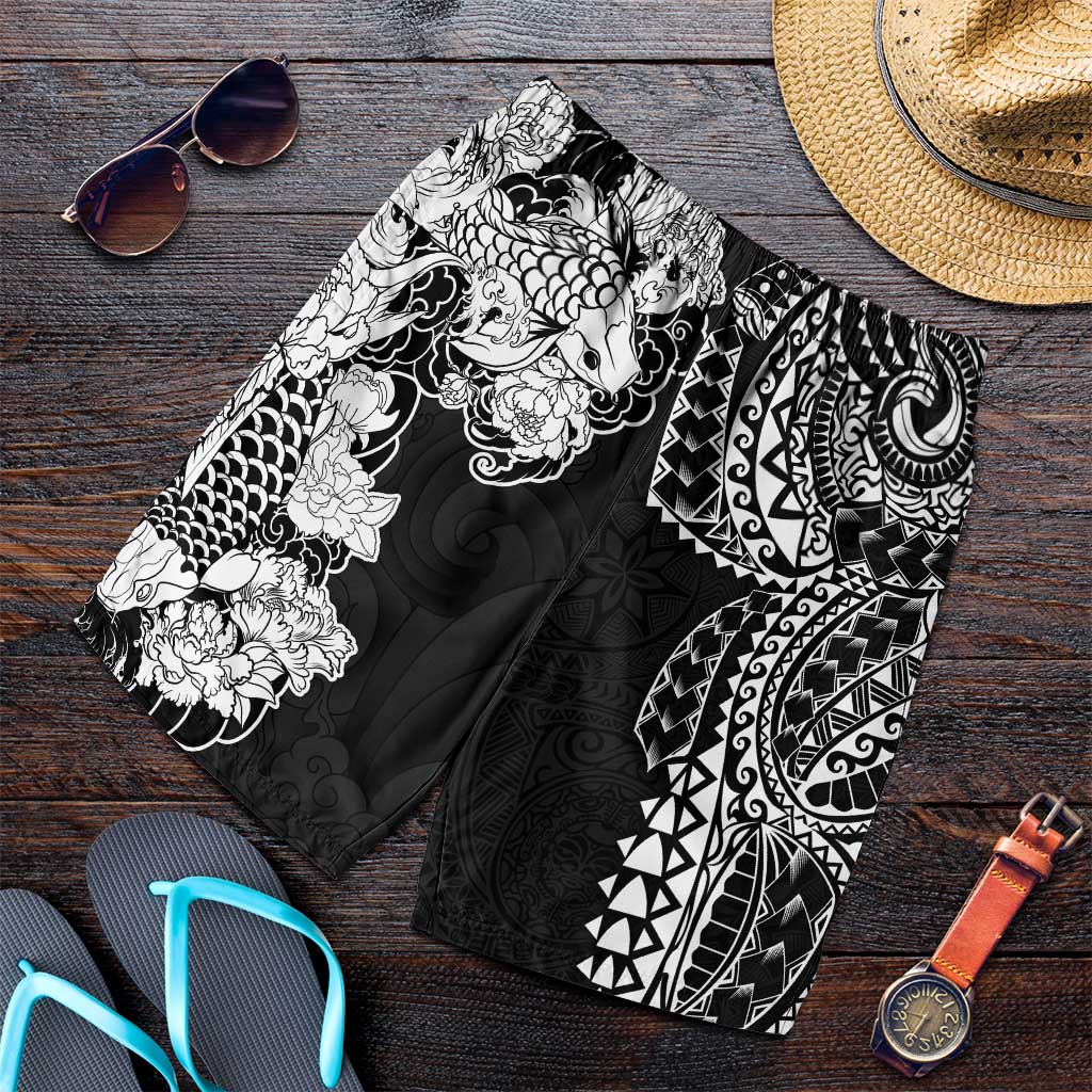 Japanese Irezumi and Hawaiian Polynesian Art Tattoo Shorts for Men Black Color - Polynesian Pride