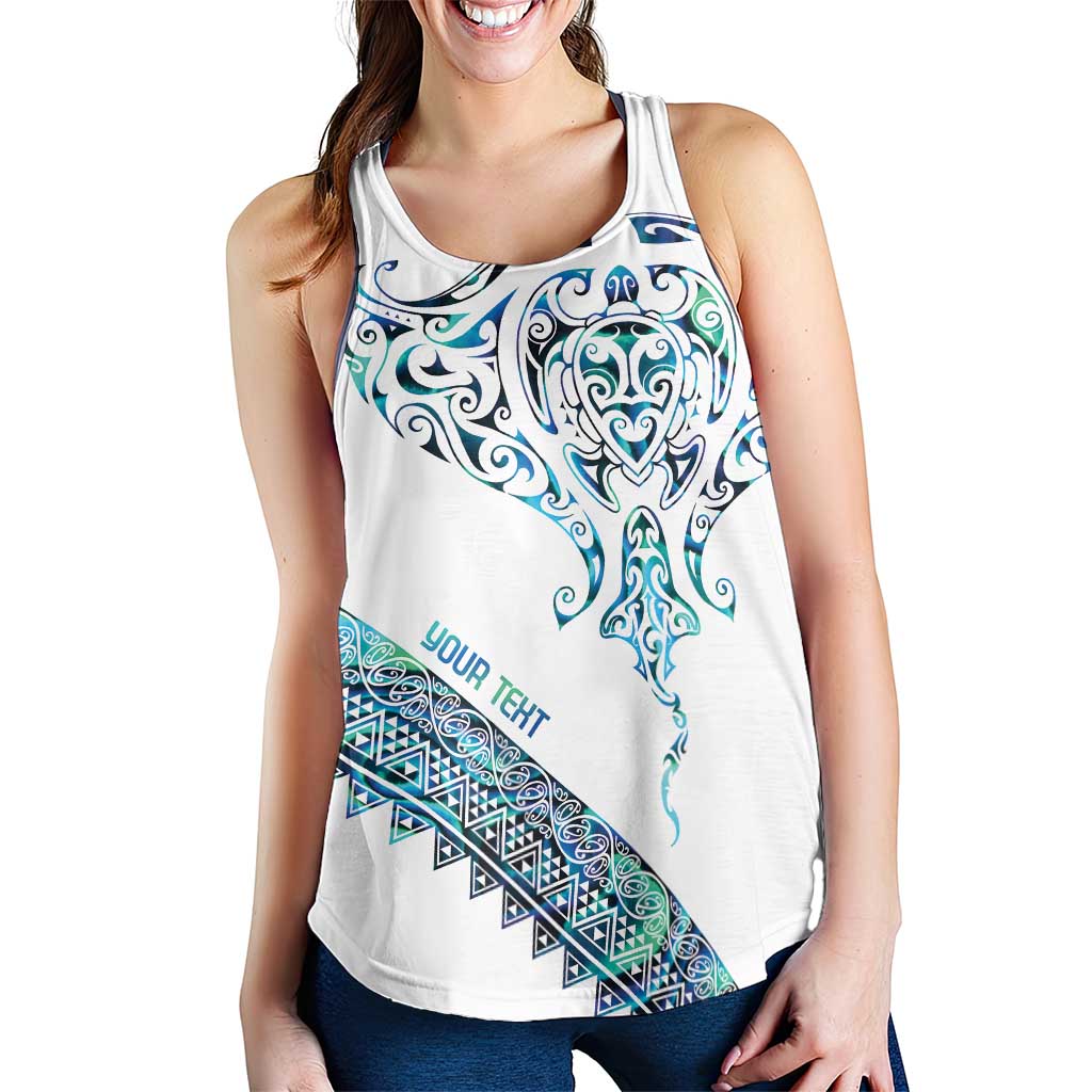 Kahui Whetu Paua Shell Kowhaiwhai Taniko Personalised Women Racerback Tank Manta Ray Shark-Turtle Maori Tribal Style