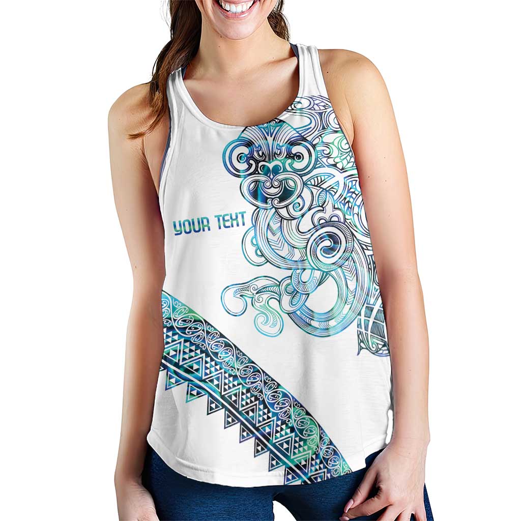 Kahui Whetu Paua Shell Kowhaiwhai Taniko Personalised Women Racerback Tank Taniwha Maori Tribal Style