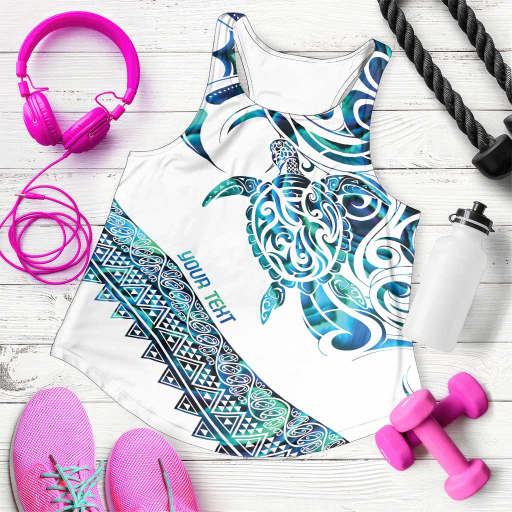 Kahui Whetu Paua Shell Kowhaiwhai Taniko Personalised Women Racerback Tank Turtle Tattoo Maori Tribal Style