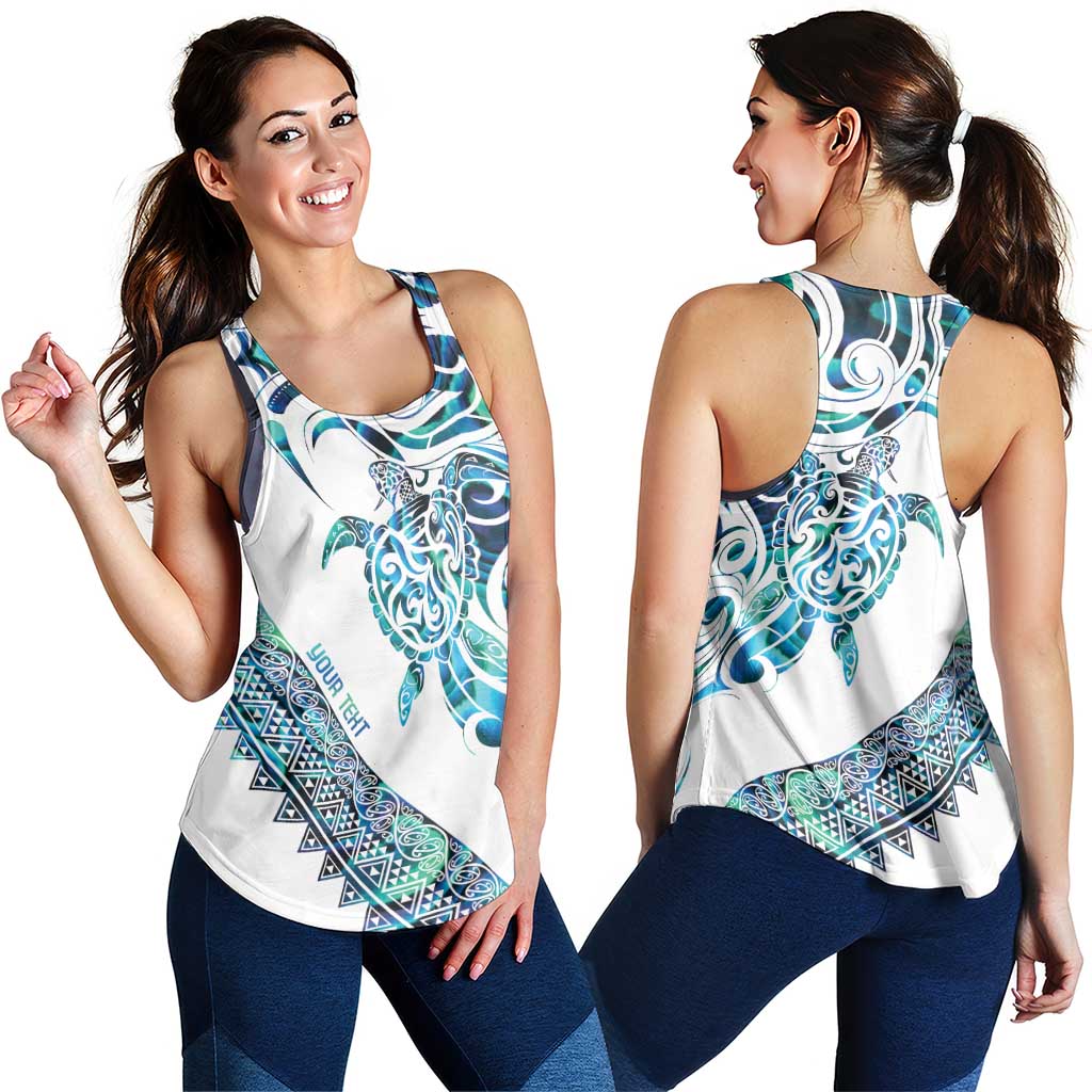 Kahui Whetu Paua Shell Kowhaiwhai Taniko Personalised Women Racerback Tank Turtle Tattoo Maori Tribal Style
